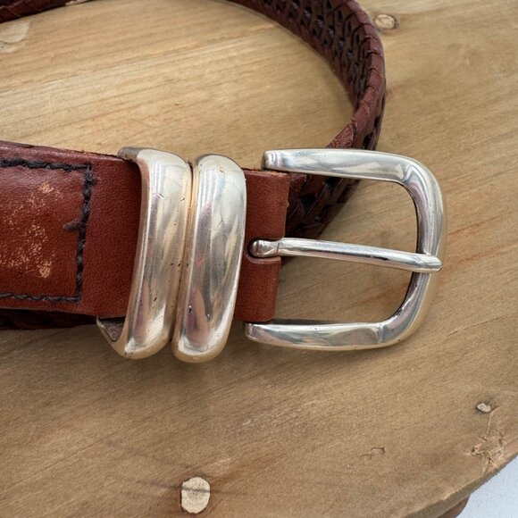 Fossil Mens Woven Genuine Leather Belt With Silver Buckle Size 36 - Picture 8 of 13